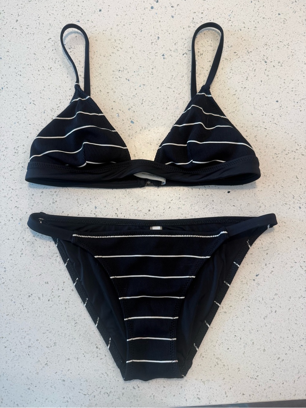 Solid & Striped Black Striped Triangle Bikini Set - Women Swim
